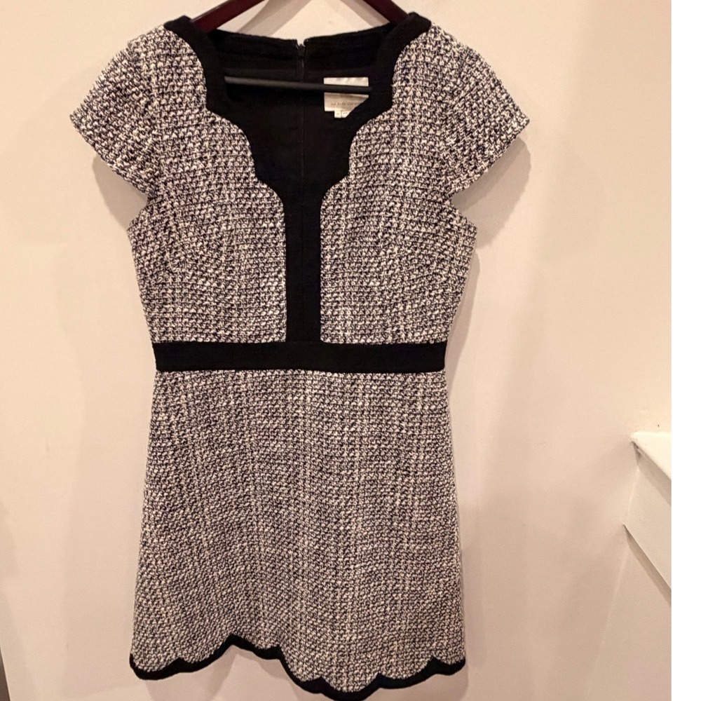 Kate Spade New York Scalloped Tweed Sheath Dress Black White NJMU8377 Womens 10